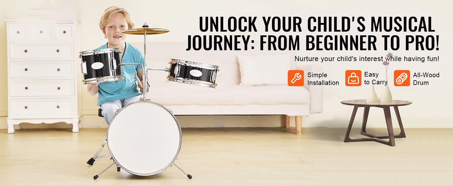 3 piece kids drum set components