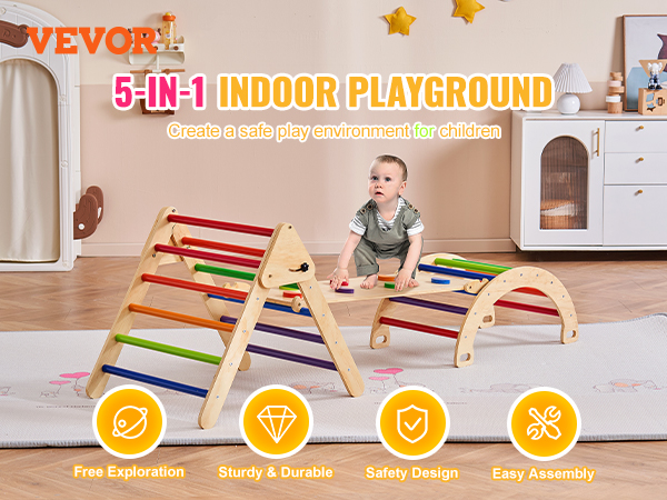 VEVOR Pikler Triangle Set, 5 in 1 Toddler Climbing Toys Indoor ...