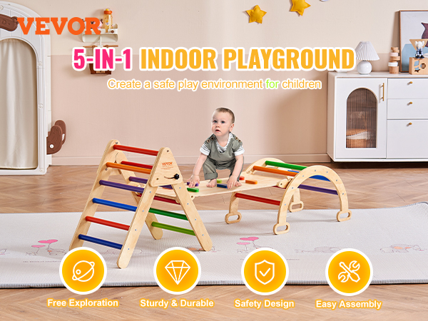 VEVOR Pikler Triangle Set, 5 in 1 Toddler Climbing Toys Indoor ...