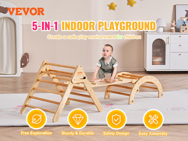 VEVOR Pikler Triangle Set, 5 in 1 Toddler Climbing Toys Indoor ...