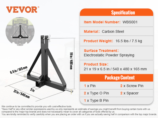 thumbnail interactive-video image 1 of HECASA 3 Point 2 Inch Trailer Hitch Receiver Drawbar For 1 of 14