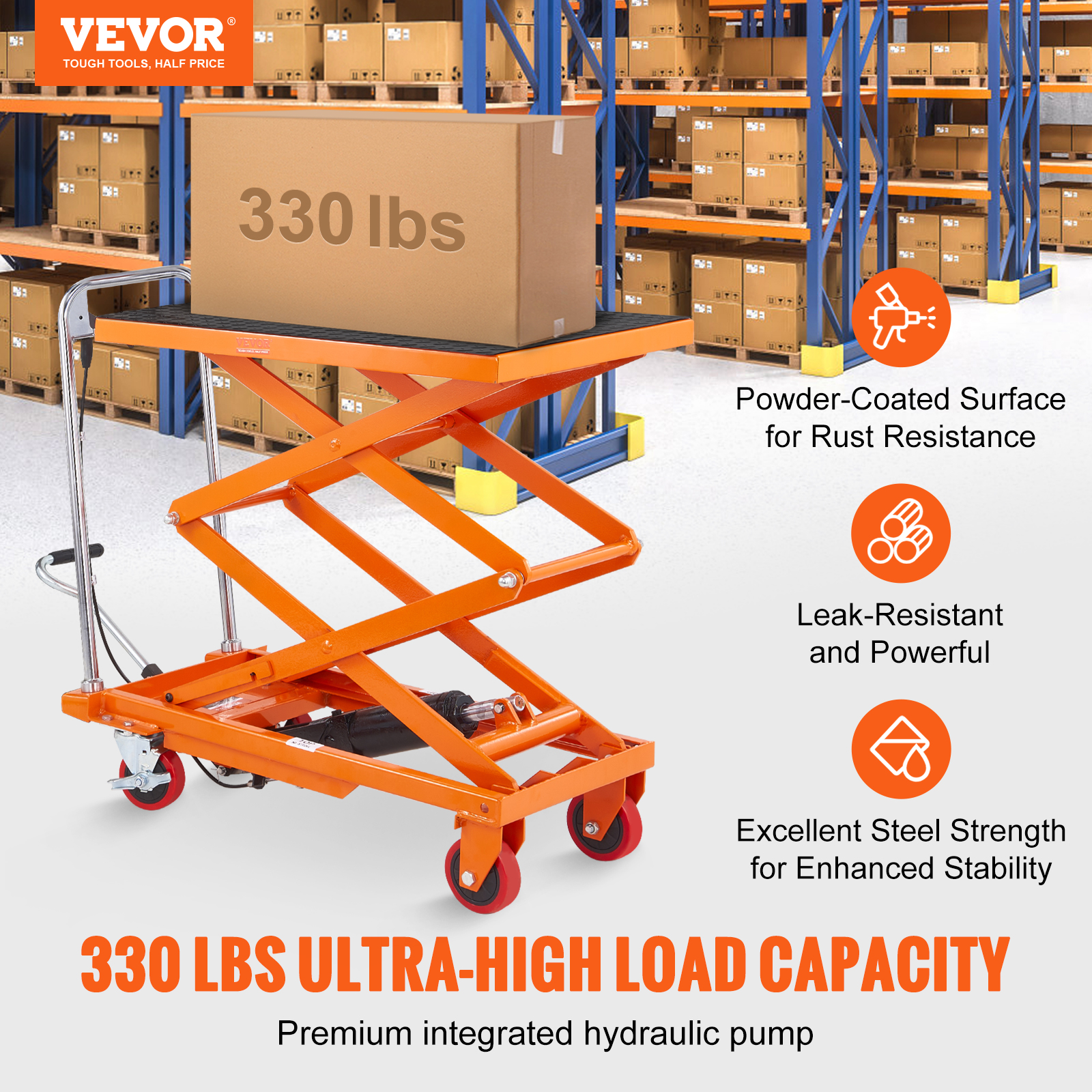 VEVOR Hydraulic Scissor Lift Table Cart - Multiple Sizes & Capacities (1100-1760 Lbs) - Heavy-Duty Steel For Warehouse, Shop, Garage