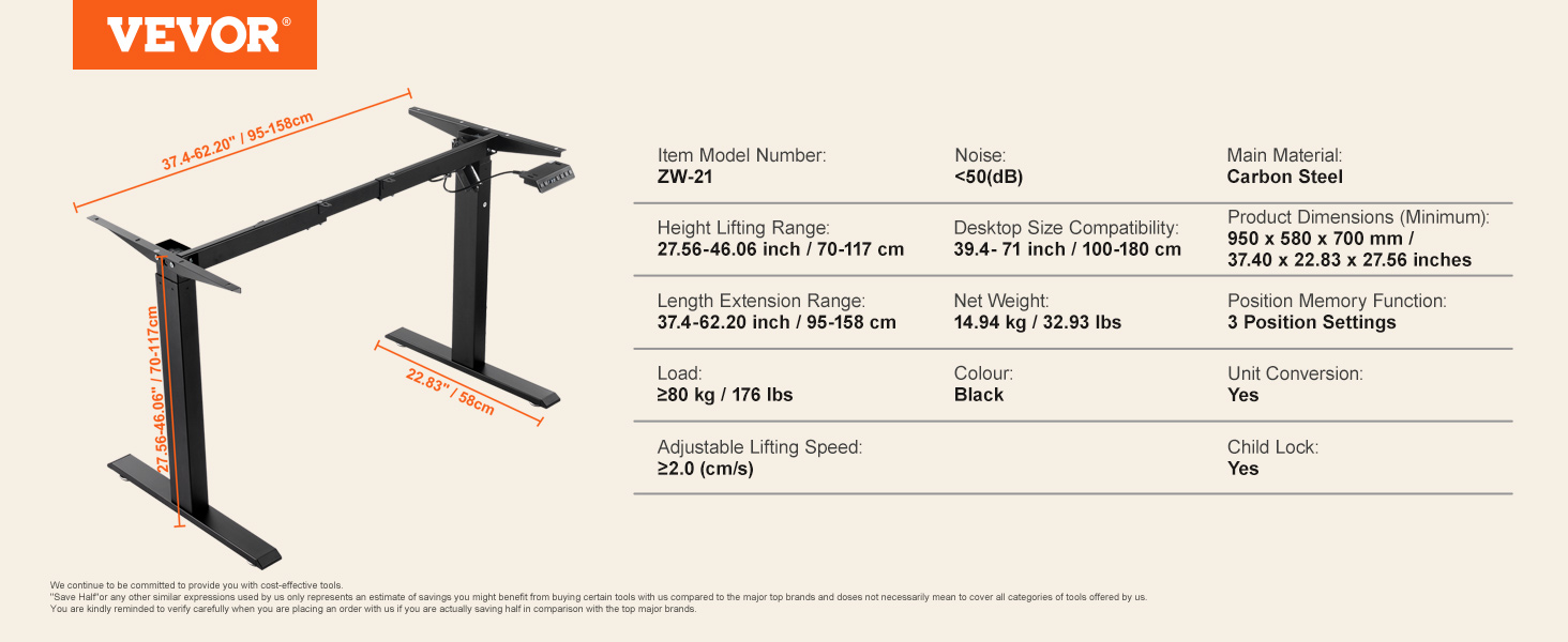 Elektrický stojanový stůl VEVOR Nastavitelný 70-117 cm H Černá základna pracovní stanice