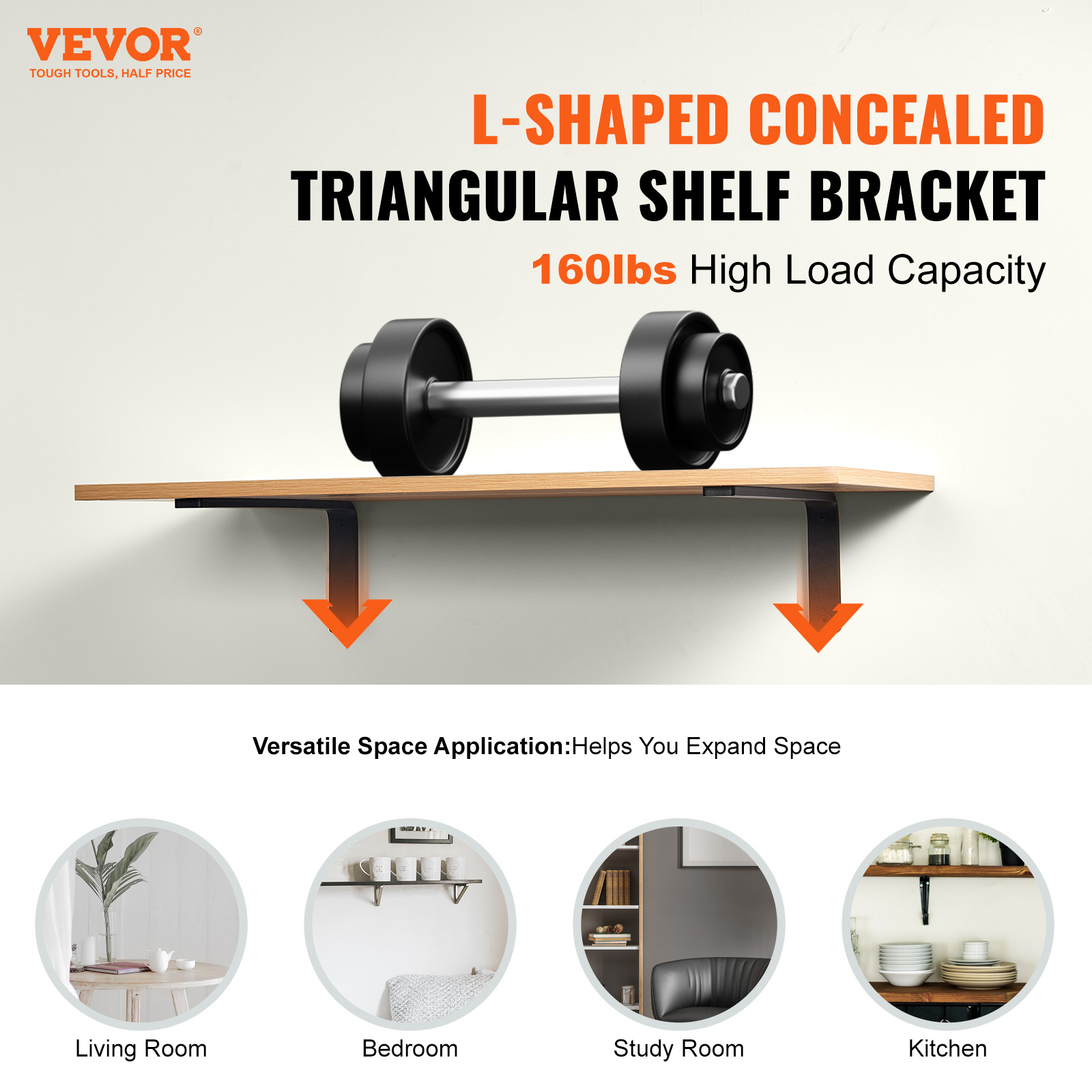 VEVOR 2-12Pcs Shelf Bracket 6"-24" Heavy Duty Floating Shelf Brackets