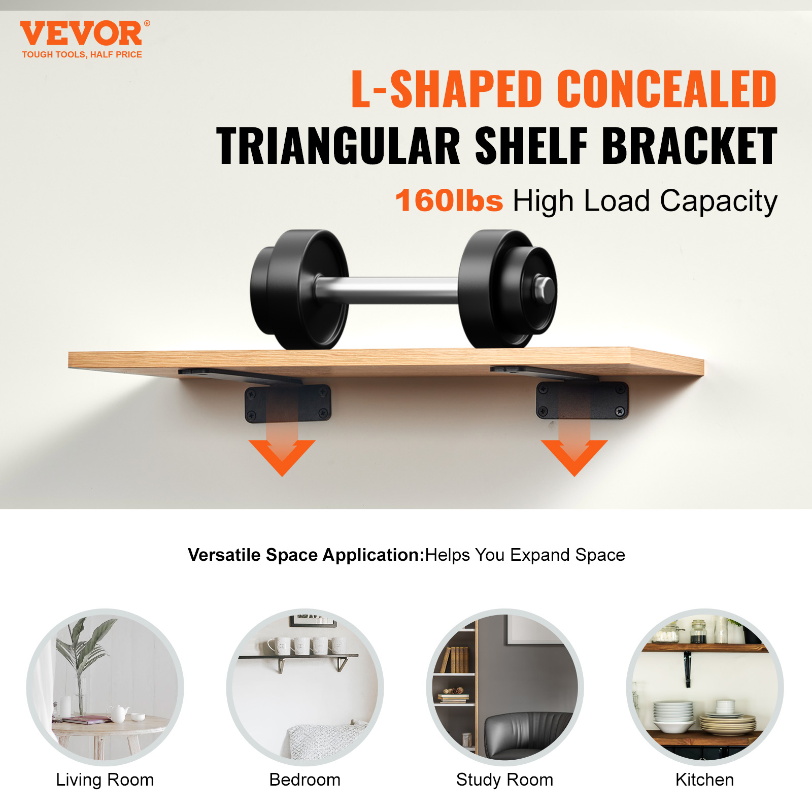 VEVOR 2-12Pcs Shelf Bracket 6"-24" Heavy Duty Floating Shelf Brackets