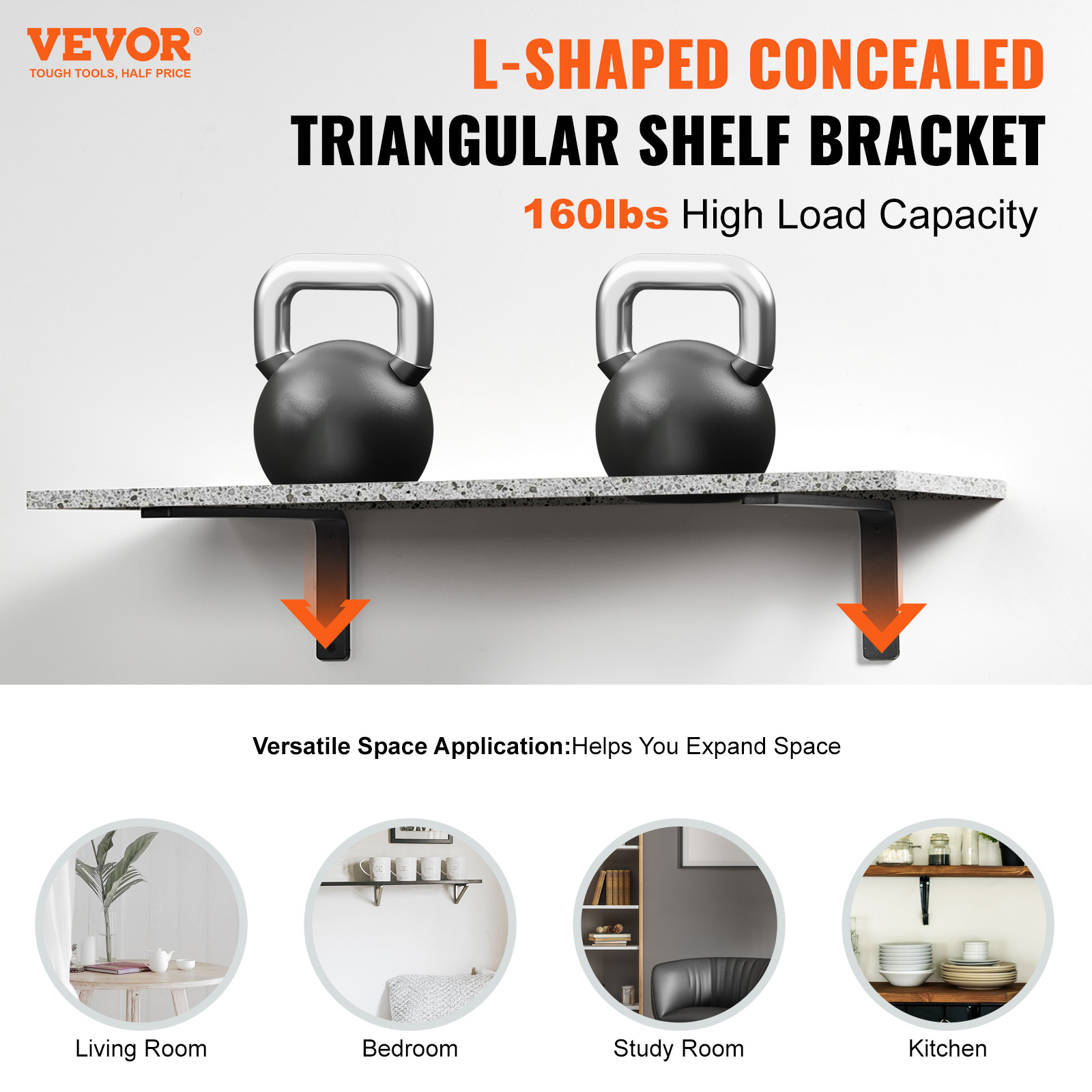 VEVOR 2-12Pcs Shelf Bracket 6"-24" Heavy Duty Floating Shelf Brackets