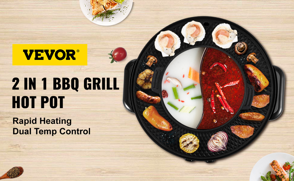 Vevor Vevor In Electric Bbq Grill Hot Pot Plate Shabu Oven Smokeless Barbecue Pan Vevor Au