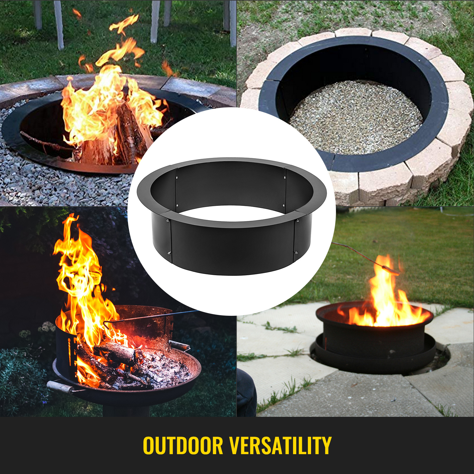 VEVOR 36-Inch Outer/30-Inch Inner Fire Pit Ring, Fire Pit Insert 3.0mm  Thick Heavy Duty Solid Steel, Fire Pit Liner DIY Campfire Ring Above or  In-Ground for Outdoor