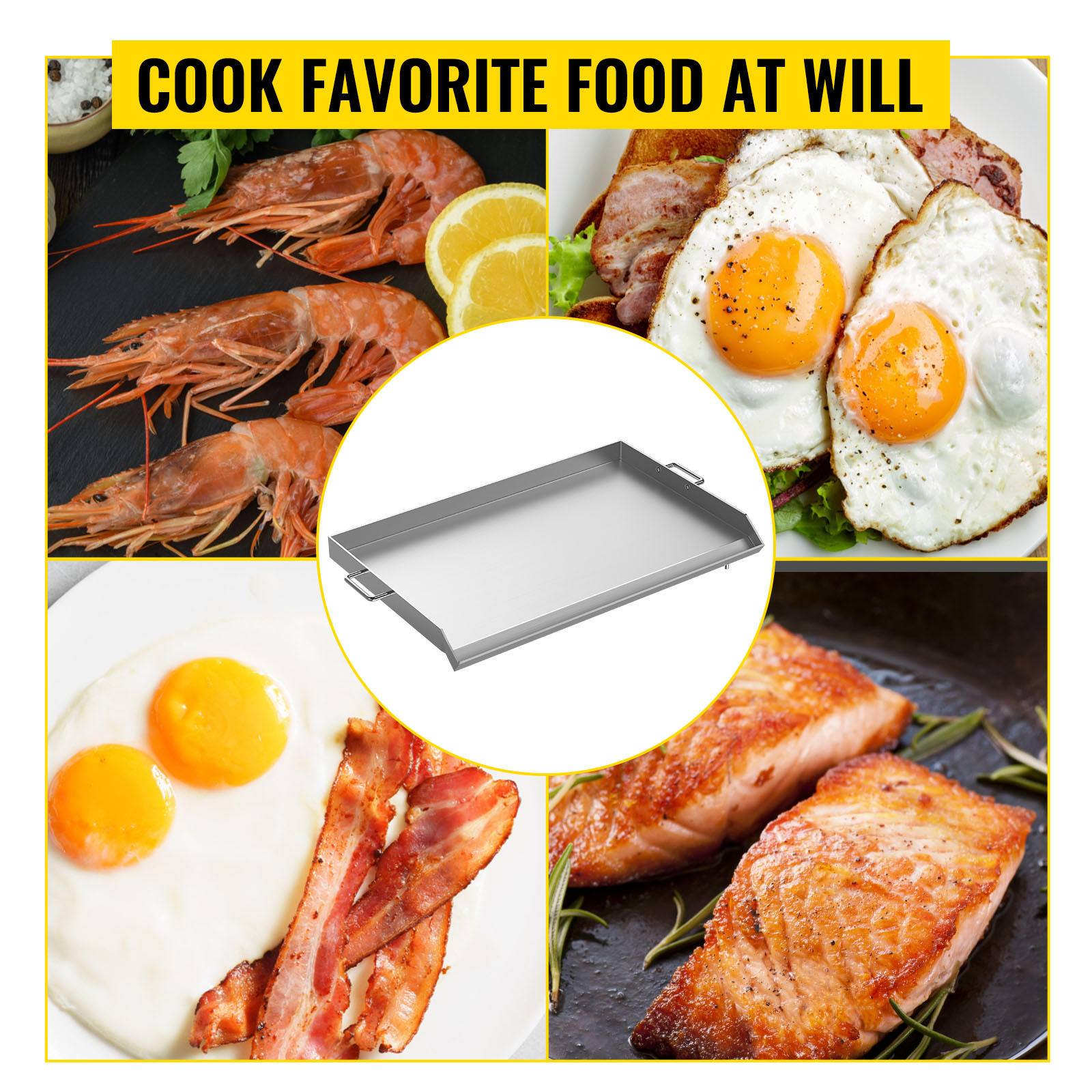 VEVOR Stainless Steel Griddle Universal Flat Top Rectangular Plate BBQ Charcoal/Gas Non-Stick Grill - 32x17in