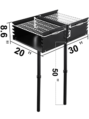 Park-style Camping Outdoor Double Post Steel Bbq Charcoal Grill W ...