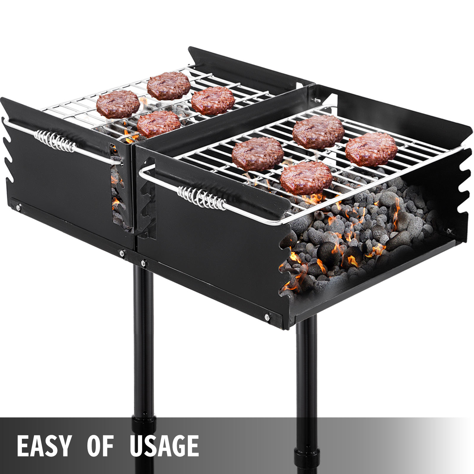 VEVOR Outdoor Park Style Grill 24 x 16 Inch Park Style Charcoal Grill  Carbon Steel Park Style BBQ Grill Height 50-in Adjustable Charcoal Grill  with