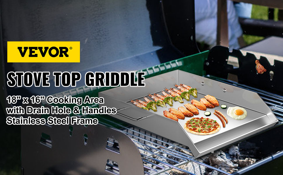 Universal Stainless Steel Griddle, Flat Top Grill with Removable Grease  Tray, Griddle for Gas Griddle, Telescopic Support to Accommodate Different