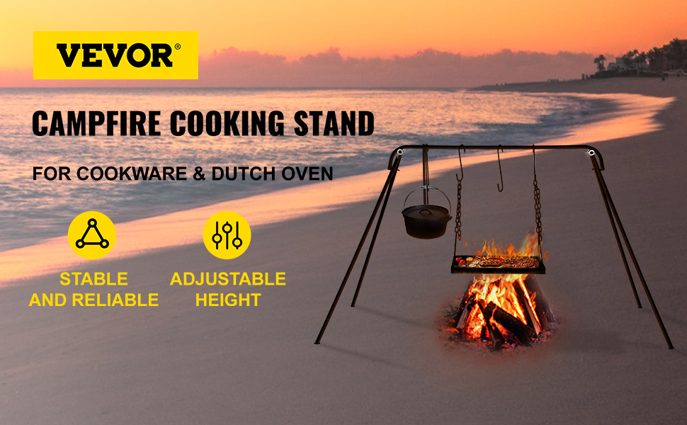 VEVOR Grill Swing Adjustable Legs Portable Campfire Grill & Fire Pit Stand  with Hooks for Cookware and Dutch Oven, Black SKJYCQQSHWS35PP9BV0 - The  Home Depot