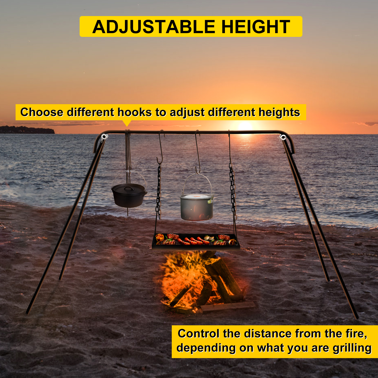 Grill Swing, Campfire Cooking Stand 44 Lbs Capacity, Campfire