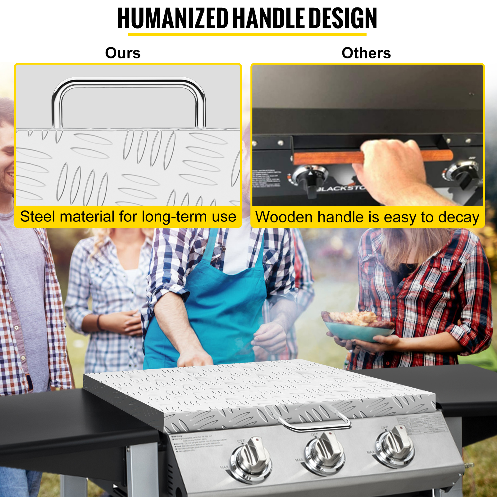Waterproof Griddle Hard Cover with Heatproof Handle and Hanging Hooks for Outdoor BBQ Hood Accessories VEVOR Griddle Lid Griddle Guard for 36 Griddle Aluminum Diamond Plate Steel Griddle Cover