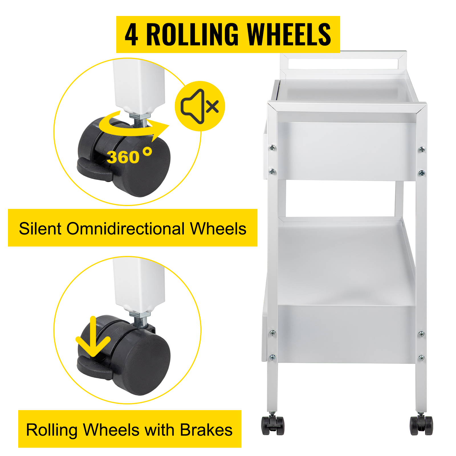 Carrello Acciaio VEVOR Carrello Medico 2 Livelli - Acciaio Inox, 2 Cassetti Con Serratura, Ruote Girevoli, Per Laboratorio O Beauty Ruote Carrello