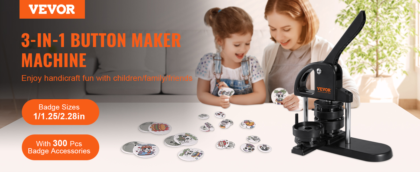 VEVOR Button Maker Machine, 1.25 inch/32mm Pin Maker, Installation-Free  Badge Punch Press Kit, Children DIY Gifts Button Making Supplies with  500pcs