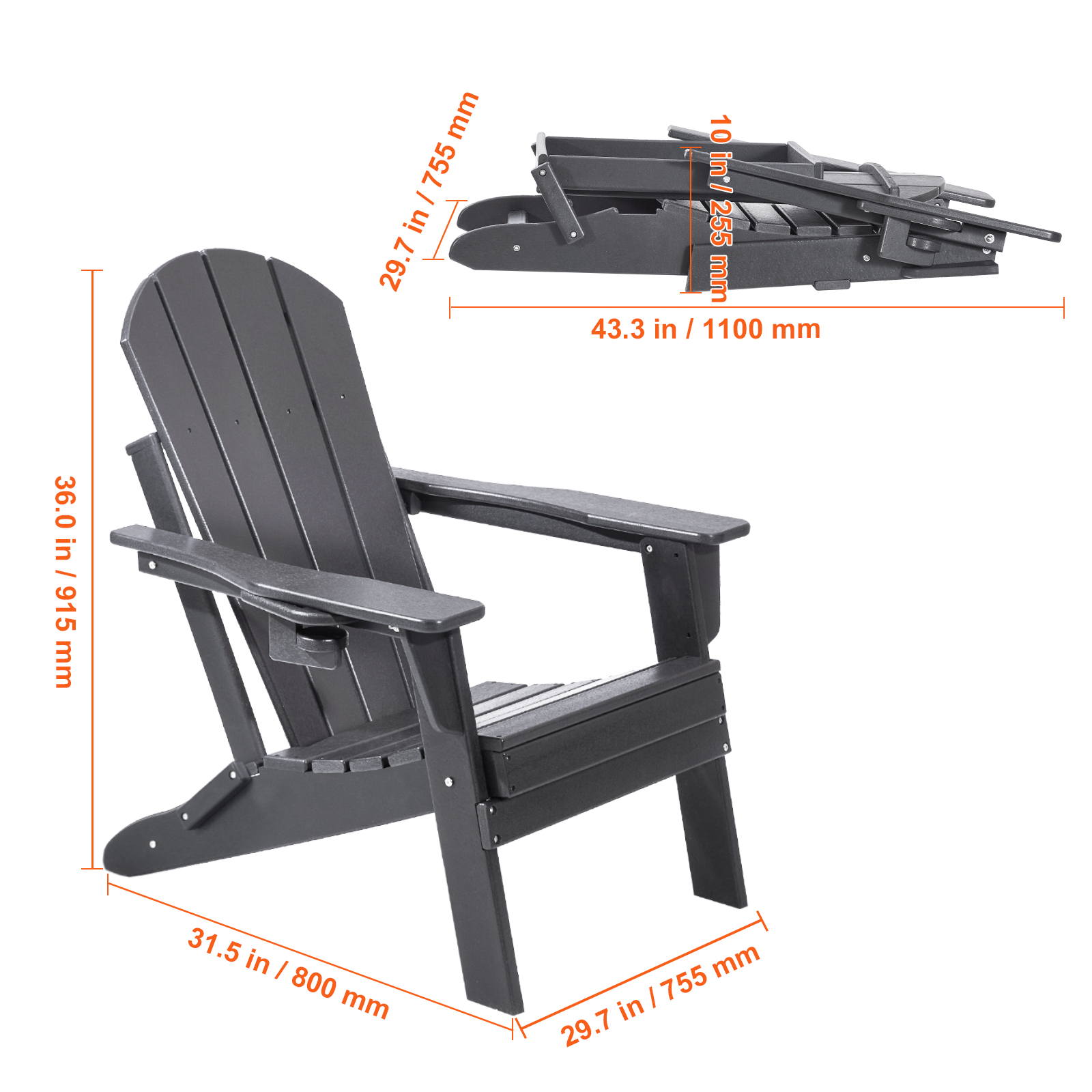 Sedia Adirondack VEVOR Set Sedie Adirondack Pieghevoli Per
