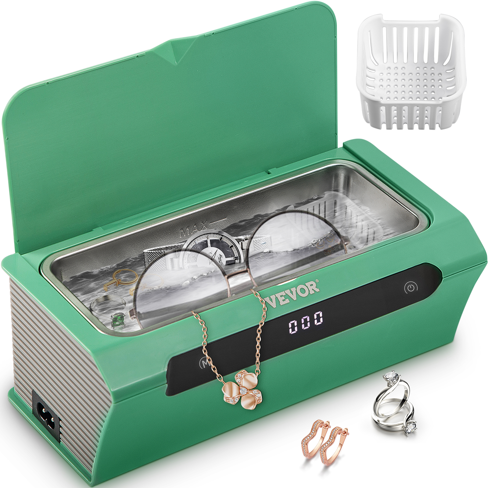 LifeBasis Limpiador ultrasónico, limpiador ultrasónico profesional de joyas  de 20 onzas (20.3 fl oz) con temporizador digital, soporte de reloj