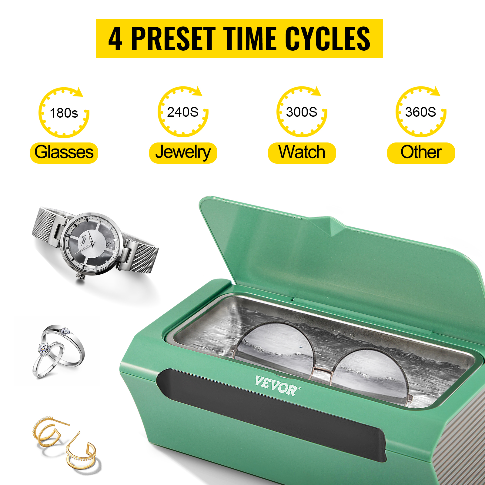 VEVOR Digital Ultrasonic Cleaner 500ml w/ Timer Jewelry Watch Cleaning  Machine