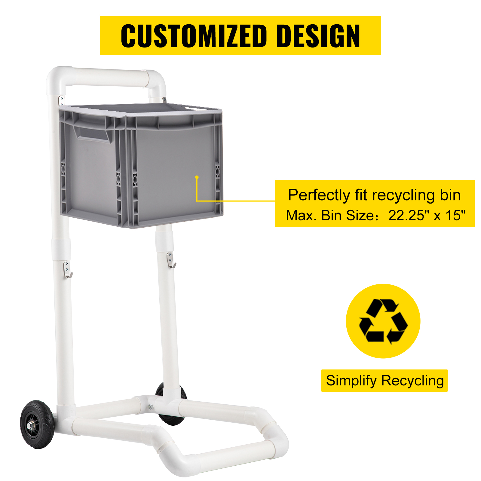 VEVOR Recycling Cart, 2 PVC & Plastic Heavy Duty Moving Bin Cart with 4  Wheels, Frame-Type Easy Assembly and No Tools Required, Weatherproof Trash  Holder for Simple Recycle Bin and Caddy, White