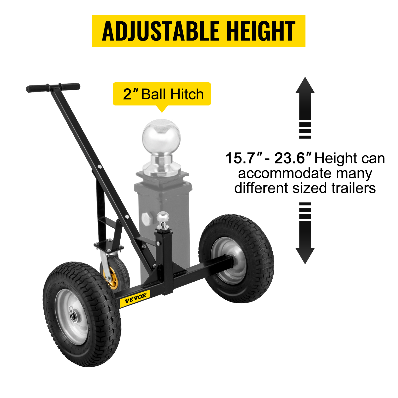 VEVOR Adjustable Trailer Dolly, 1000 Lbs Capacity Trailer Mover Dolly,  15.7 to 23.6 Adjustable Height, Manual Trailer Mover with 16” Wheels