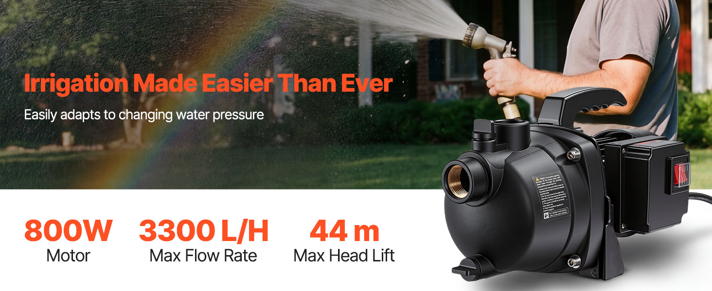 Gartenpumpe 800W 3300l/h 44m Förderhöhe Bewässerungspumpe Garten Shallow Well Pump A100 1.4w