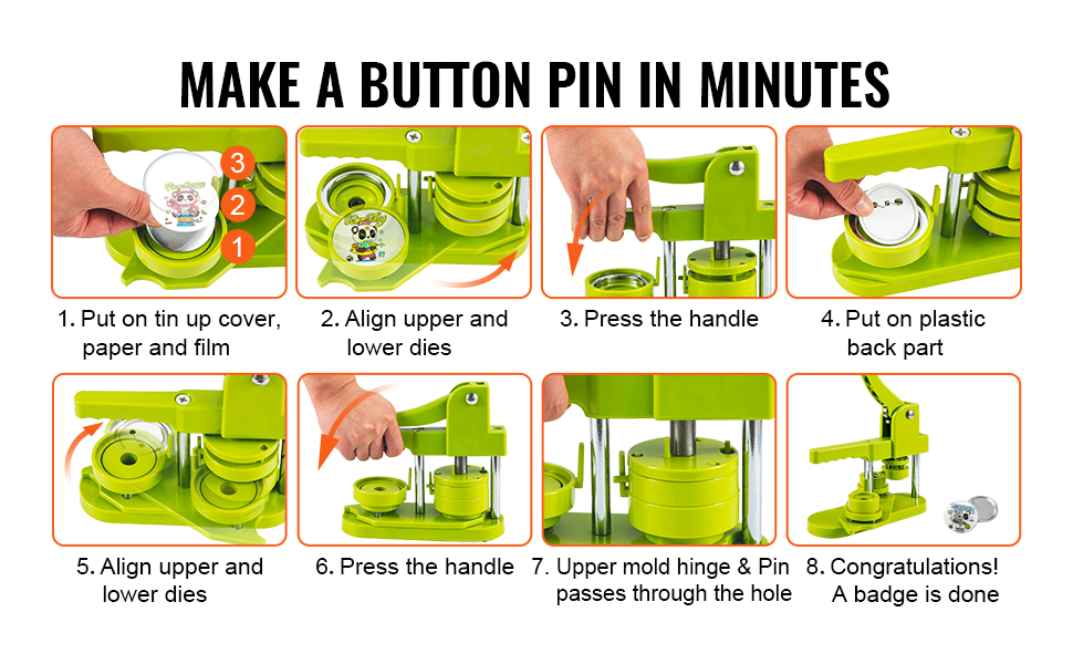 VEVOR Button Maker 1 inch Button Badge Maker 25 mm Pins Punch Press Machine 500 Pcs Free Button Parts + Circle Cutter, Red