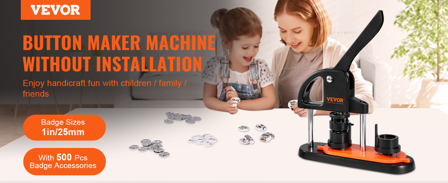 VEVOR Button Maker Machine, 75 mm (3 inch) Badge Punch Press Kit, Children  DIY Gifts Pin Maker, Button Making Supplies with 500pcs Button Parts 