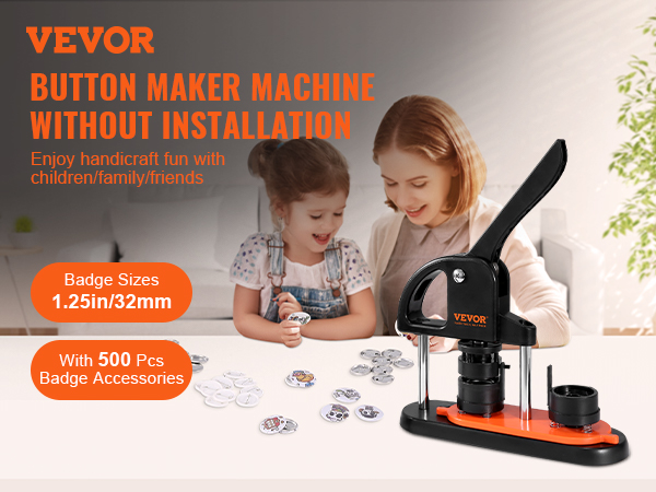 VEVOR Button Maker, 1.25 inch/32mm Pin Maker with 500pcs Button