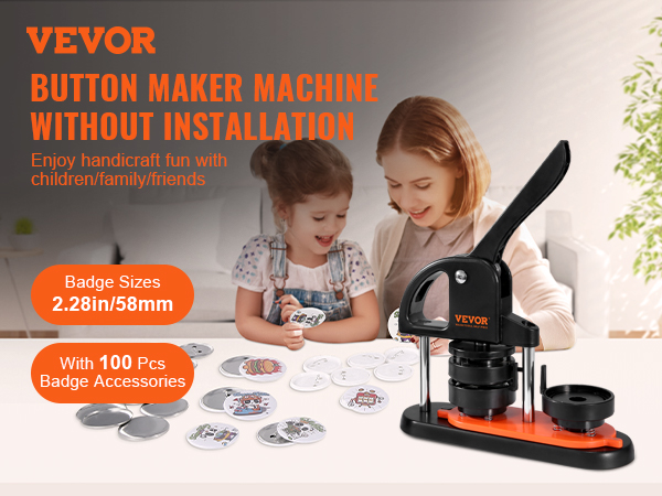 VEVOR Button Maker Machine, 2.28 inch/58mm Pin Maker with 100pcs Button  Parts, Button Maker with Panda Magic Book, Ergonomic Arc Handle Punch Press  Kit, For Children DIY Gifts and Christmas