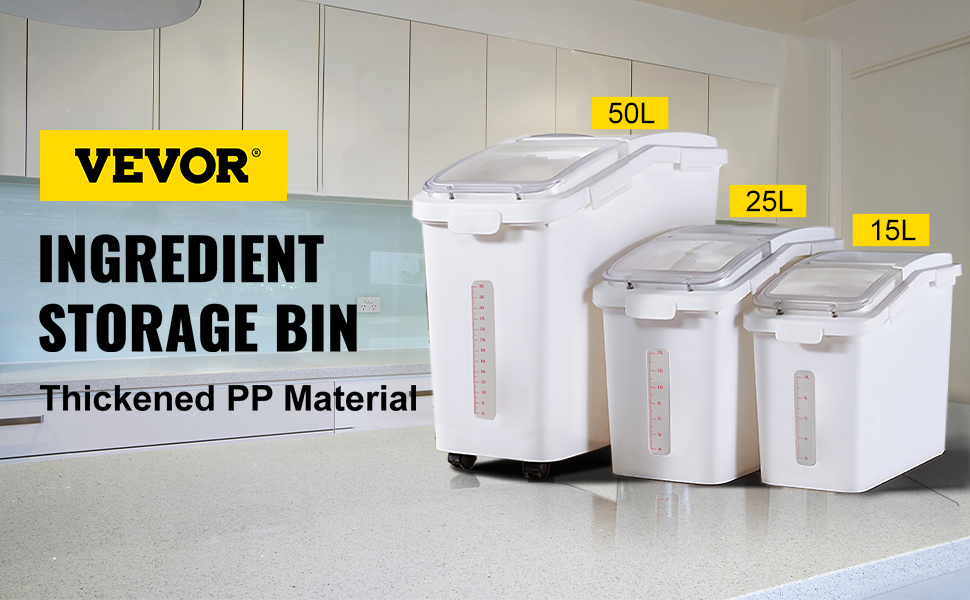 VEVOR Ingredient Bin 10.5+6.6 gal. Ingredient Storage Bin with Wheels PP Material Flour Bins with Scoop, 4 Pcs/Set