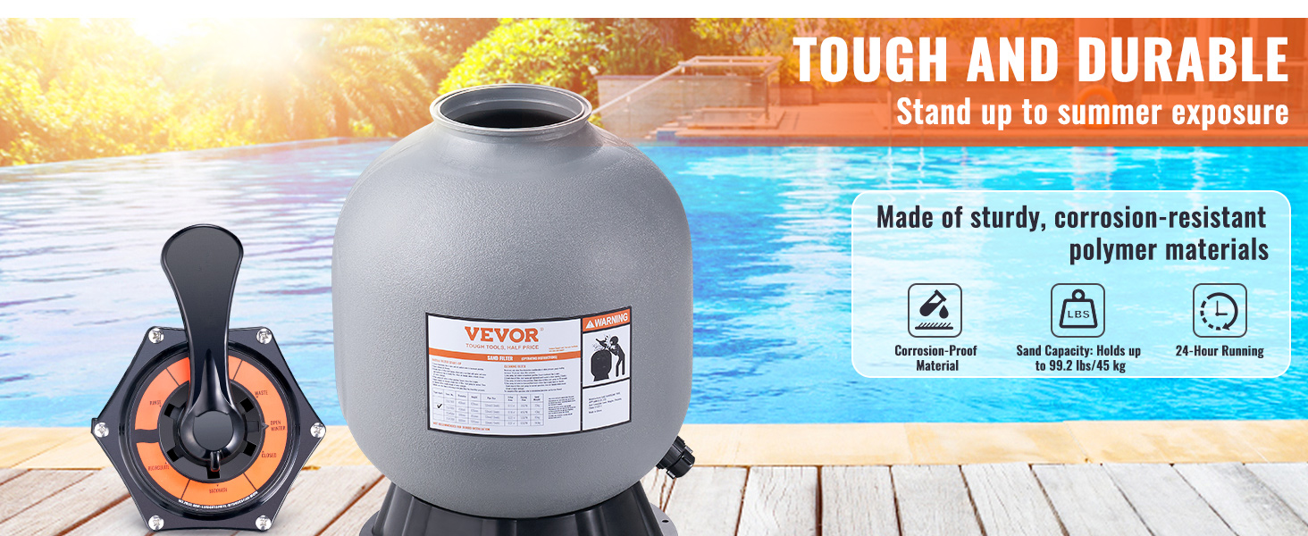 VEVOR Sand Filter, 19-inch, Up to 45 GPM Flow Rate, Above Inground Swimming Pool Sand Filter System with 7-Way Multi-Port Valve, Filter, Backwash, Rinse, Recirculate, Waste, Winter, Closed Functions