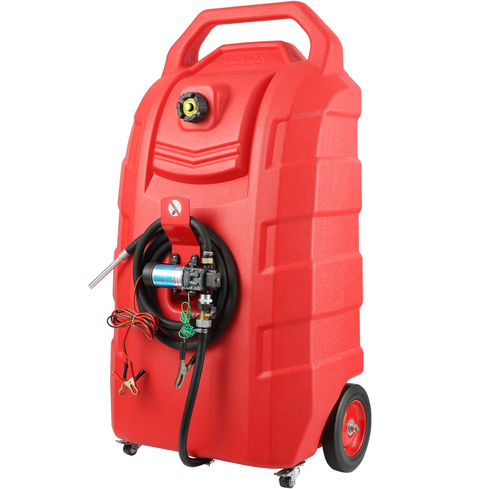 VEVOR Fuel Caddy 32 Gallon Portable Fuel Storage Tank On-Wheels with 12V DC 140 W Transfer Pump (FOR Diesel Only) Diesel Fuel Container with 13 ft