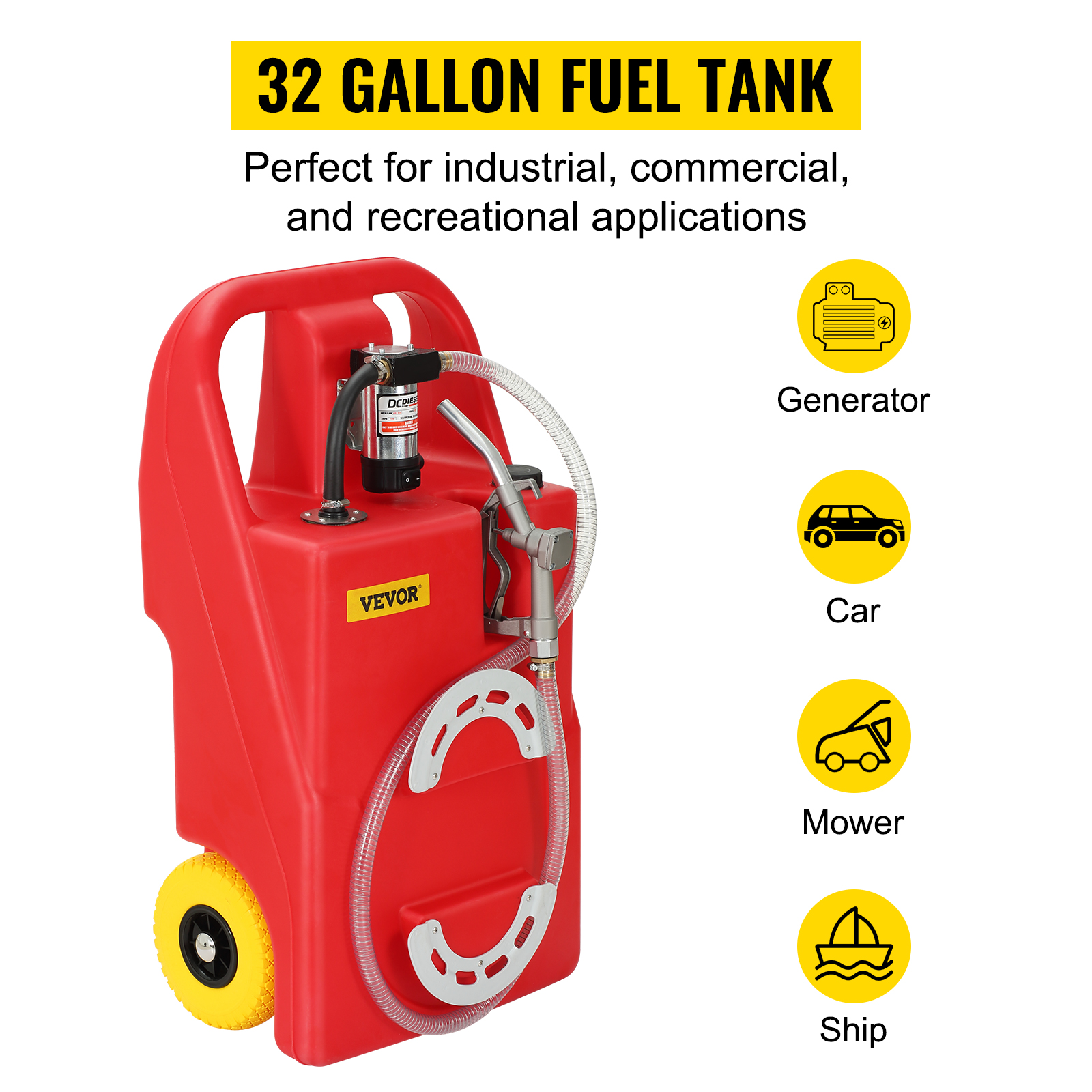 VEVOR Portable Diesel Tank, 58 Gallon Capacity & 10 GPM Flow Rate, Diesel  Fuel Tank with 12V Electric Transfer Pump and 13.1ft Rubber Hose, PE Diesel