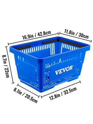 VEVOR Shopping Basket, 16.9 x 11.8 x 8.7 in/42.8 x 30 x 22 cm(L x W x H), Plastic Handle and Iron Stand, Set of 12 Store Baskets with Durable PE Material Used for Supermarket, Retail, Bookstore, Blue
