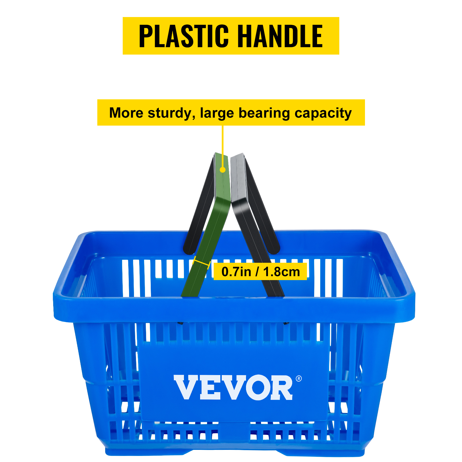 VEVOR Shopping Basket, 16.9 x 11.8 x 8.7 in/42.8 x 30 x 22 cm(L x W x H), Plastic Handle and Iron Stand, Set of 12 Store Baskets with Durable PE Material Used for Supermarket, Retail, Bookstore, Blue