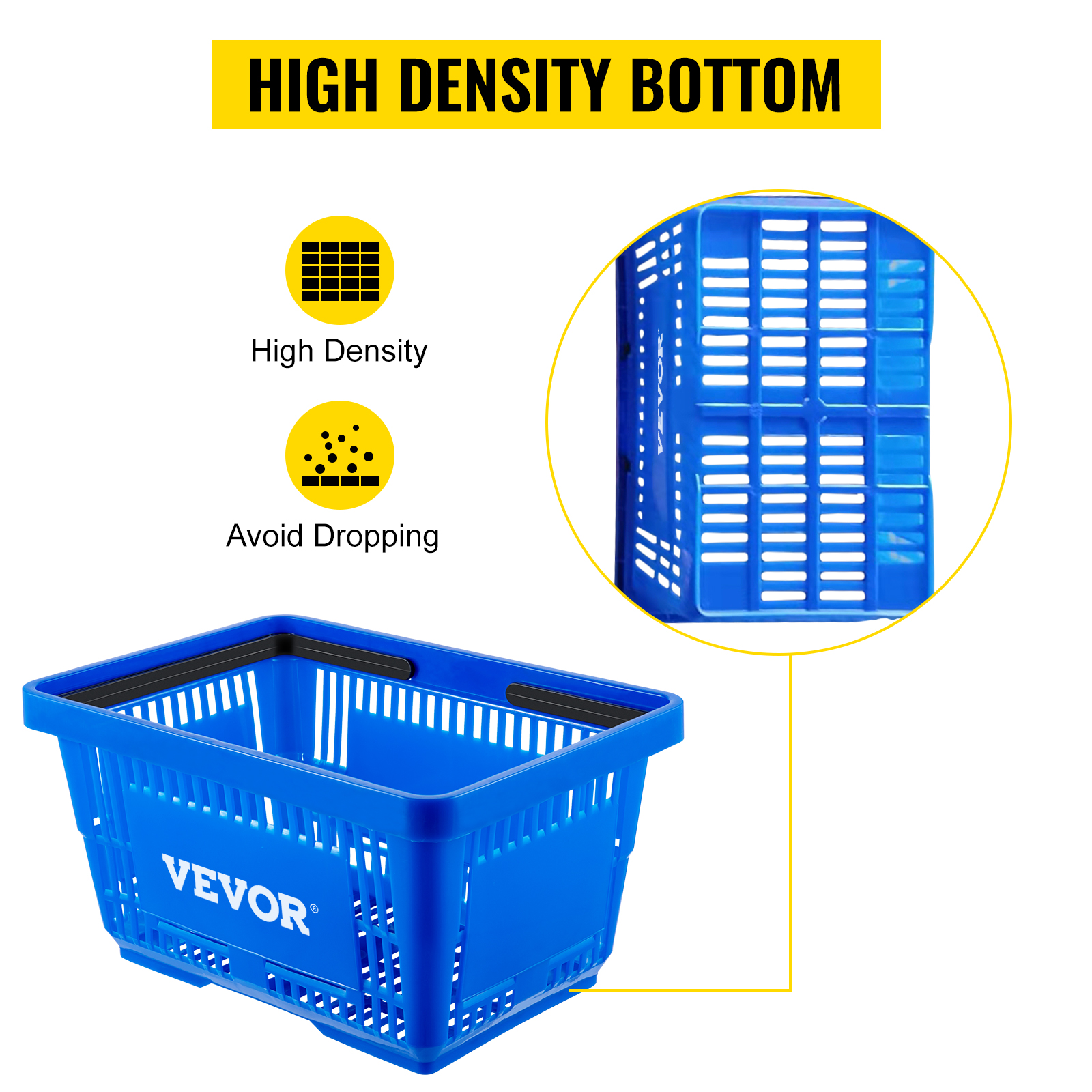 VEVOR Shopping Basket, 16.9 x 11.8 x 8.7 in/42.8 x 30 x 22 cm(L x W x H), Plastic Handle and Iron Stand, Set of 12 Store Baskets with Durable PE Material Used for Supermarket, Retail, Bookstore, Blue