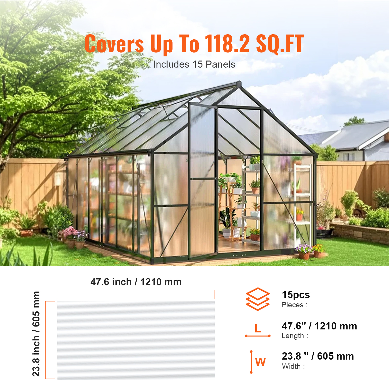 15 Pack Polycarbonate Greenhouse Panels 2' X 4' X 6mm UV Protected Roof Sheets