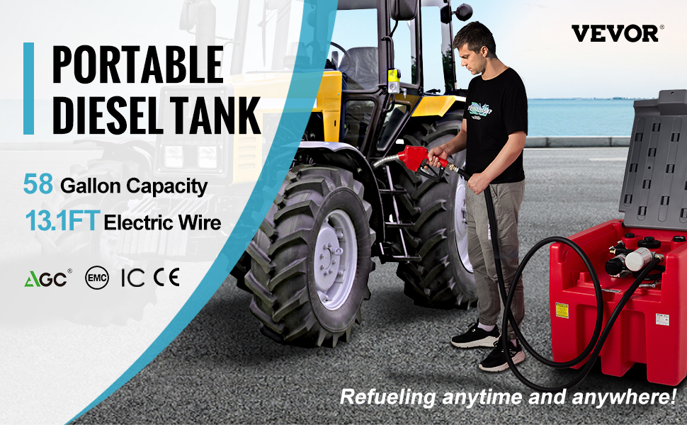 VEVOR Portable Diesel Tank, 58 Gallon Capacity & 10 GPM Flow Rate, Diesel  Fuel Tank with