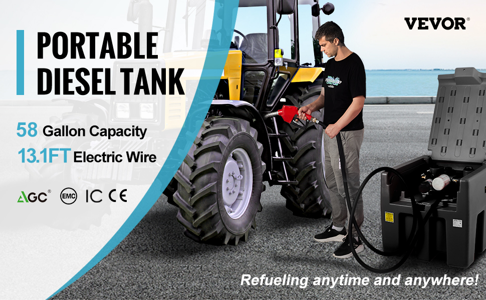 VEVOR Portable Diesel Tank, 58 Gallon Capacity & 10 GPM Flow Rate, Diesel  Fuel Tank with