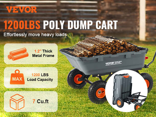 VEVOR Dump Cart, Poly Garden Dump Cart with Easy to Assemble Steel ...