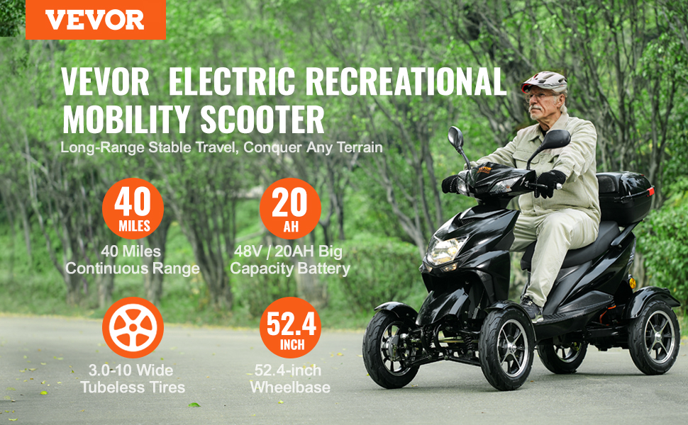Uimoso Heavy Duty 4-Wheel Mobility Scooters 40Miles 3-Speed