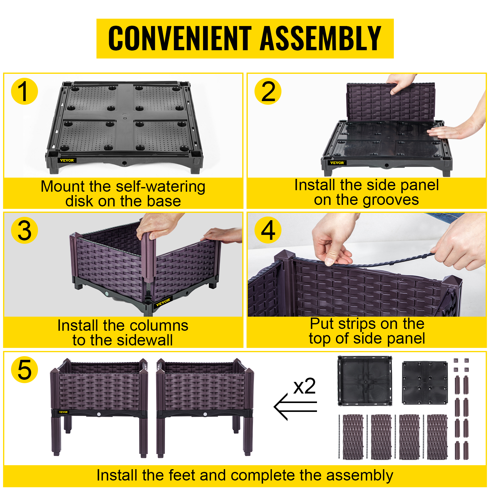 VEVOR Plastic Raised Garden Bed, 2 Pcs Plastic Planter Grow Box, 15.7