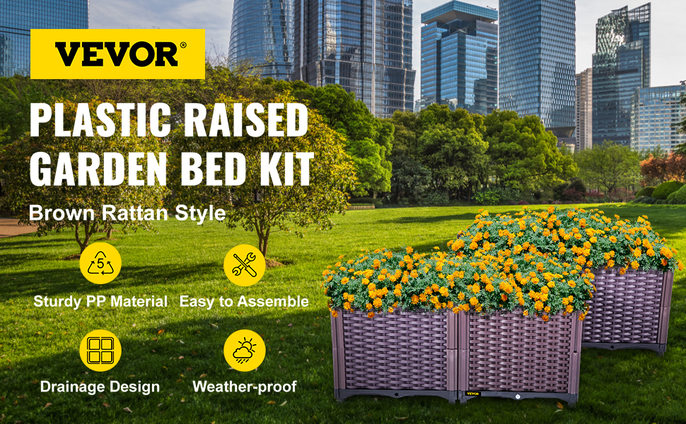 VEVOR Plastic Raised Garden Bed, Set of 4 Planter Grow Box, 14.5" H