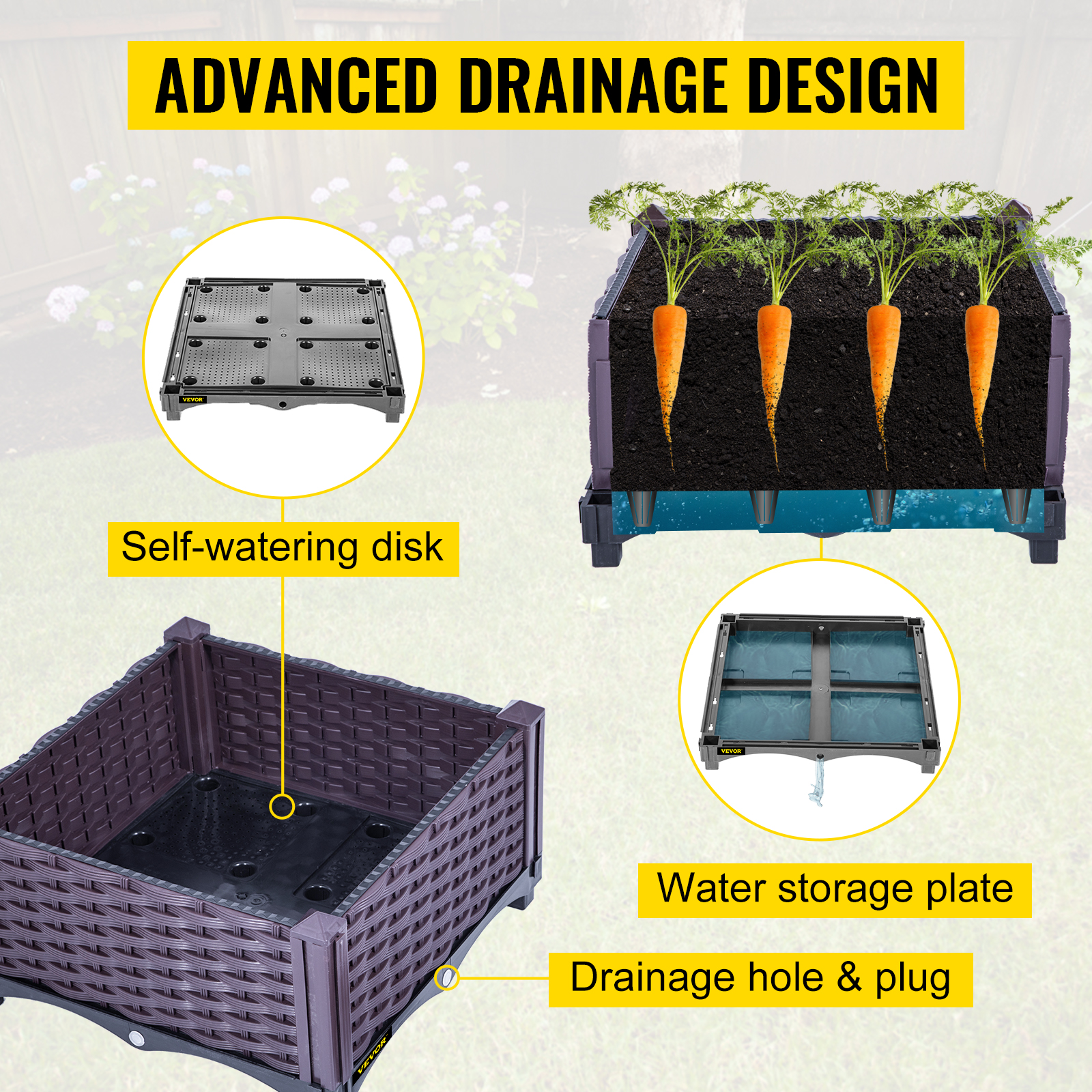 VEVOR Plastic Raised Garden Bed, Set of 4 Planter Grow Box, 14.5" H