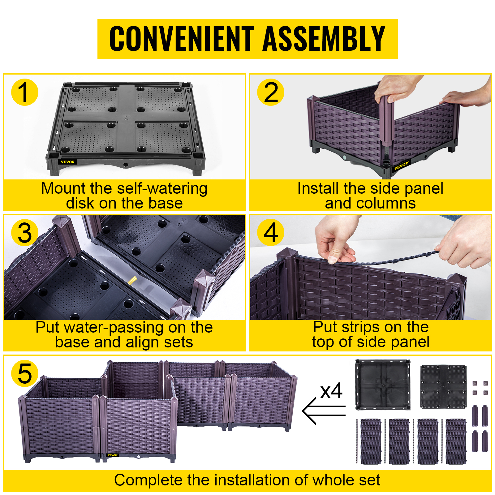 VEVOR Plastic Raised Garden Bed, Set of 4 Planter Grow Box, 14.5" H