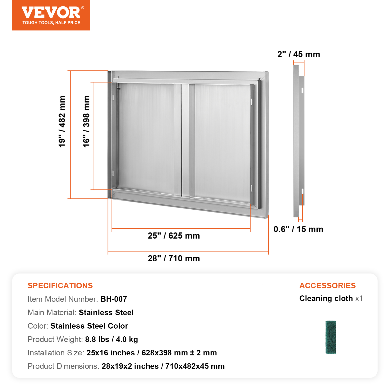 VEVOR BBQ Door Access Outdoor Kitchen Doors 25 Size Stainless Steel Flush Mount - Picture 237 of 302