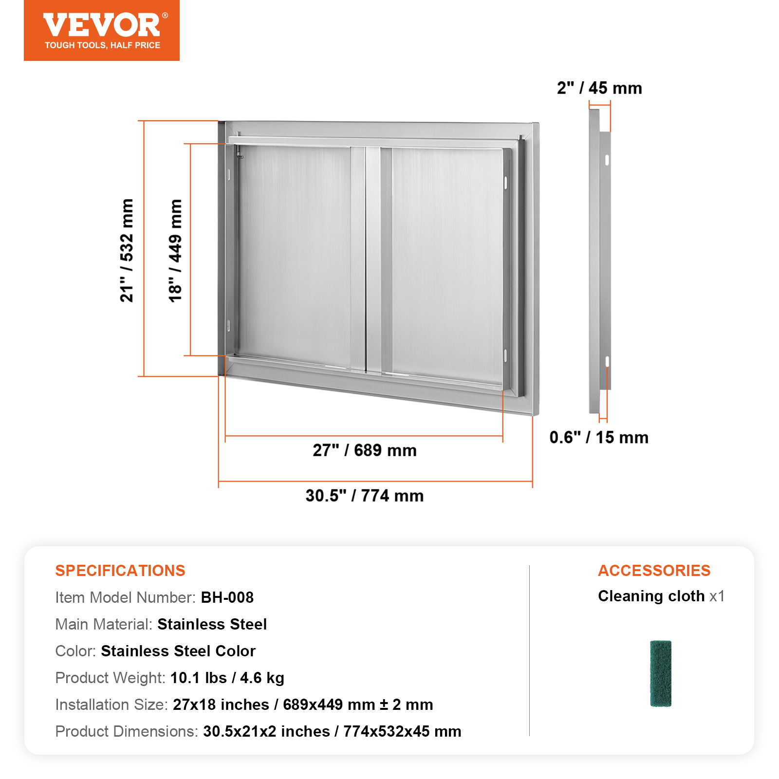 VEVOR BBQ Door Access Outdoor Kitchen Doors 25 Size Stainless Steel Flush Mount - Picture 249 of 302