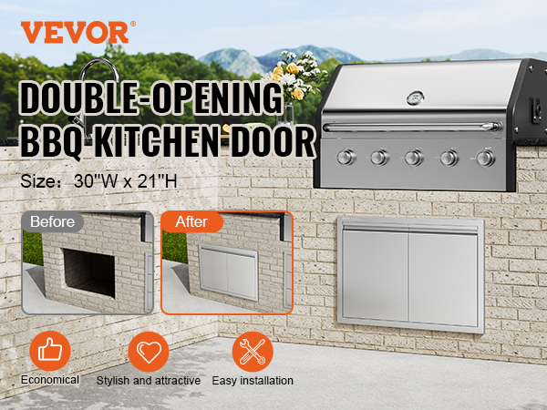 VEVOR BBQ Access Door, 30W x 21H Inch Double Outdoor Kitchen Door ...